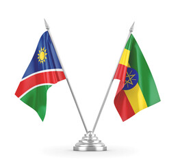 Ethiopia and Namibia table flags isolated on white 3D rendering