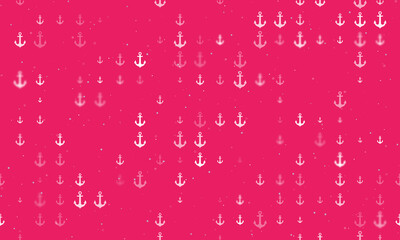 Seamless background pattern of evenly spaced white sea anchor symbols of different sizes and opacity. Vector illustration on pink background with stars