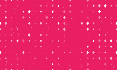 Seamless background pattern of evenly spaced white diamonds of different sizes and opacity. Vector illustration on pink background with stars