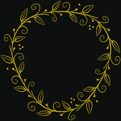 Black background with abstract foliate branch; for greeting cards, invitations, posters, banners; vector illustration. 