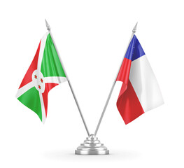 Chile and Burundi table flags isolated on white 3D rendering 