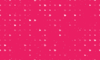 Seamless background pattern of evenly spaced white chart down symbols of different sizes and opacity. Vector illustration on pink background with stars