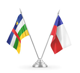 Chile and Central African Republic table flags isolated on white 3D rendering 