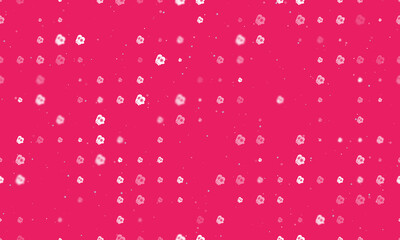 Seamless background pattern of evenly spaced white mittens symbols of different sizes and opacity. Vector illustration on pink background with stars