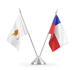 Chile and Cyprus table flags isolated on white 3D rendering