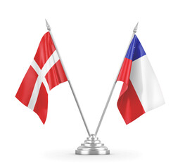 Chile and Denmark table flags isolated on white 3D rendering