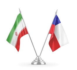 Chile and Iran table flags isolated on white 3D rendering