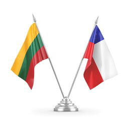 Chile and Lithuania table flags isolated on white 3D rendering