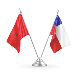 Chile and Morocco table flags isolated on white 3D rendering