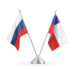 Chile and Russia table flags isolated on white 3D rendering