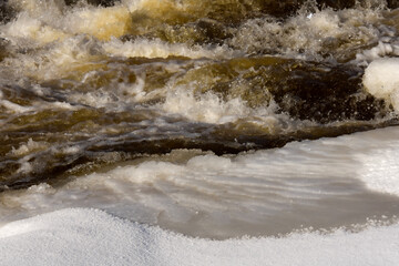 Icy river in the Canadian winters in Quebec
