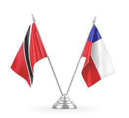 Chile and Trinidad and Tobago table flags isolated on white 3D rendering