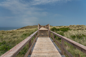 Sylt - View to wooden Boardwalk at Wenningstedt