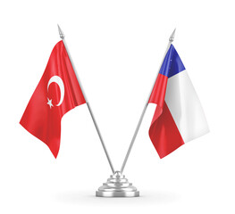 Chile and Turkey table flags isolated on white 3D rendering