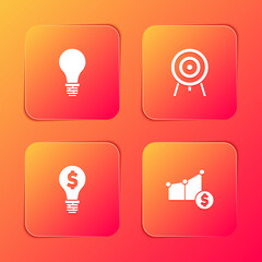 Set Light bulb with concept of idea, Target, dollar and Pie chart and icon. Vector.