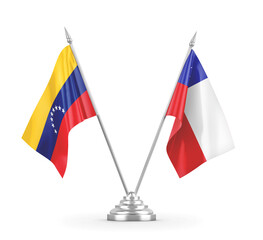 Chile and Venezuela table flags isolated on white 3D rendering
