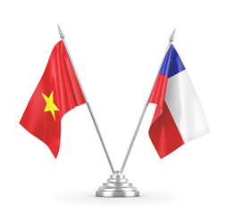 Chile and Vietnam table flags isolated on white 3D rendering