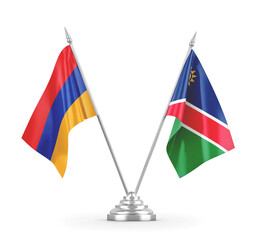 Namibia and Armenia table flags isolated on white 3D rendering 