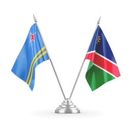 Namibia and Aruba table flags isolated on white 3D rendering