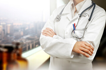 Medical stethoscope in hands before examinations