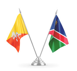 Namibia and Bhutan table flags isolated on white 3D rendering 