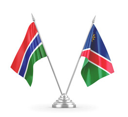 Namibia and Gambia table flags isolated on white 3D rendering