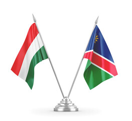 Namibia and Hungary table flags isolated on white 3D rendering