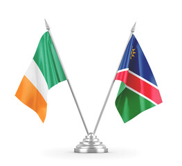 Namibia and Ireland table flags isolated on white 3D rendering