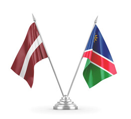 Namibia and Latvia table flags isolated on white 3D rendering