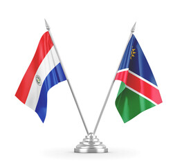 Namibia and Paraguay table flags isolated on white 3D rendering