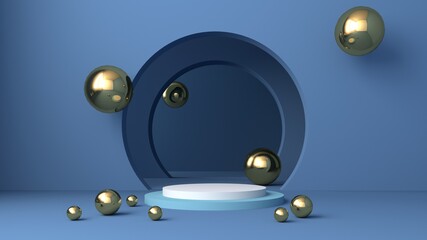 blue and gold pastel scene, minimal abstract background 3d rendering abstract geometric shape blue pastel, 3D stand pedestal background for show product