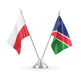 Namibia and Poland table flags isolated on white 3D rendering