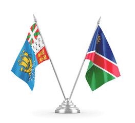 Namibia and Saint Pierre and Miquelon table flags isolated on white 3D rendering