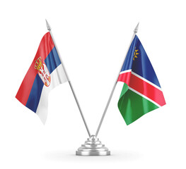 Namibia and Serbia table flags isolated on white 3D rendering