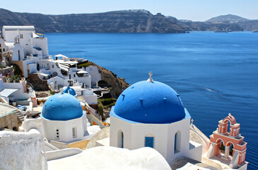 Santorini island - Thera city and the blue sea - Greek church