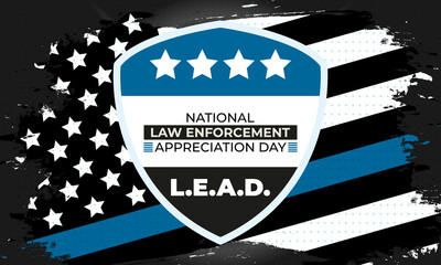 NATIONAL LAW ENFORCEMENT APPRECIATION DAY (L.E.A.D.). January 9. Poster, card, banner, background, T-shirt design.  - obrazy, fototapety, plakaty