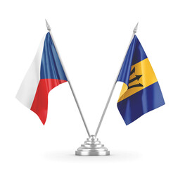 Barbados and Czech Republic table flags isolated on white 3D rendering