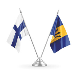 Barbados and Finland table flags isolated on white 3D rendering