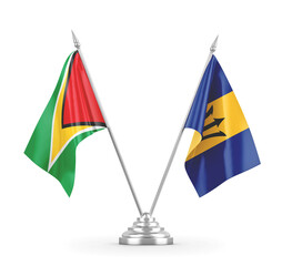 Barbados and Guyana table flags isolated on white 3D rendering