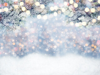 winter background with fir branches cones and snow