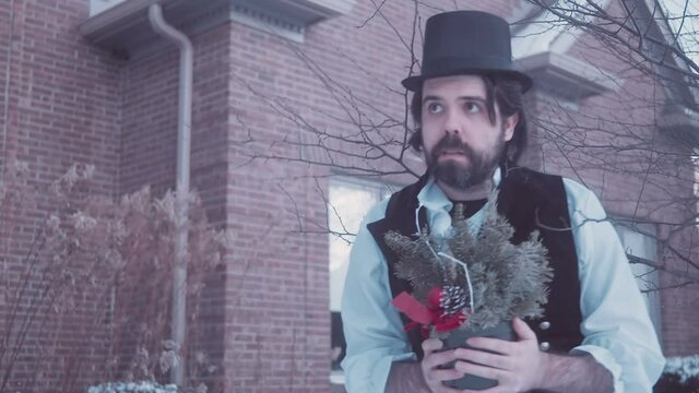 christmas paegent guy with christmas tree
