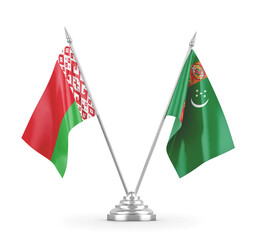 Turkmenistan and Belarus table flags isolated on white 3D rendering 