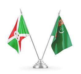 Turkmenistan and Burundi table flags isolated on white 3D rendering 