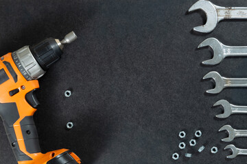 set of tools on black