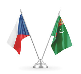 Turkmenistan and Czech Republic table flags isolated on white 3D rendering