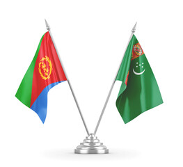 Turkmenistan and Eritrea table flags isolated on white 3D rendering