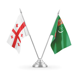Turkmenistan and Georgia table flags isolated on white 3D rendering