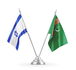 Turkmenistan and Israel table flags isolated on white 3D rendering