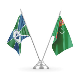 Turkmenistan and Martinique table flags isolated on white 3D rendering