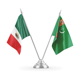 Turkmenistan and Mexico table flags isolated on white 3D rendering